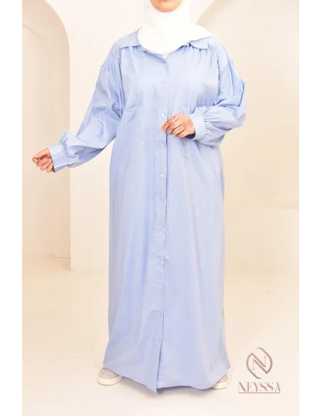 Robe manches bouffantes style chemise pour femmes hijabi, idée outfit 