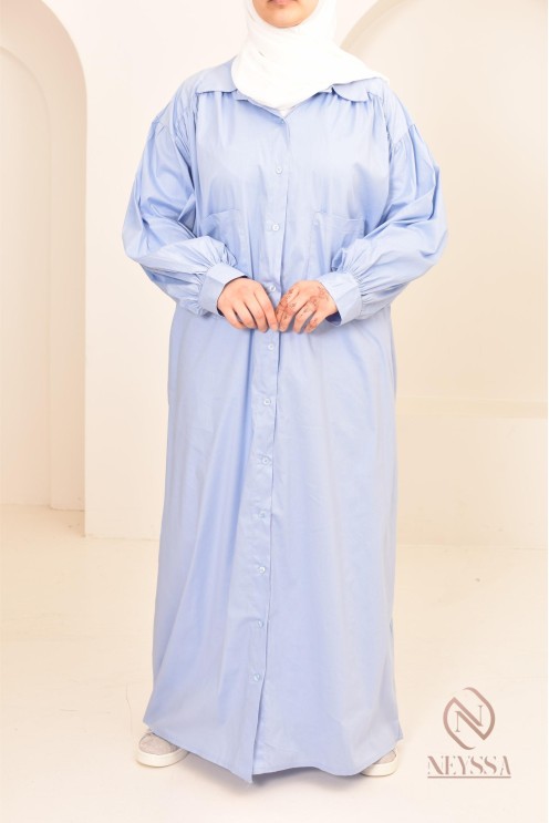 Robe manches bouffantes style chemise pour femmes hijabi, idée outfit 