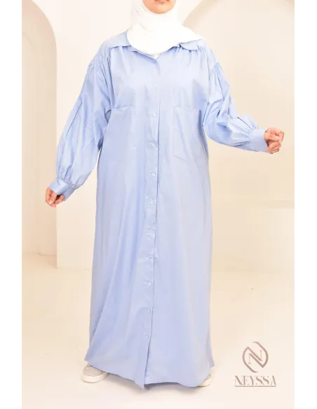 Robe manches bouffantes style chemise pour femmes hijabi, idée outfit 