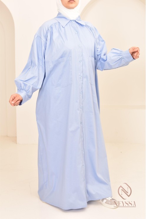 Robe manches bouffantes style chemise pour femmes hijabi, idée outfit 