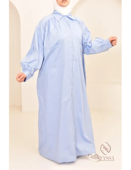 Robe manches bouffantes style chemise pour femmes hijabi, idée outfit 