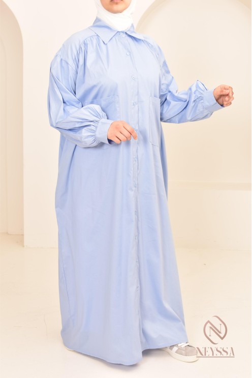 Robe manches bouffantes style chemise pour femmes hijabi, idée outfit 