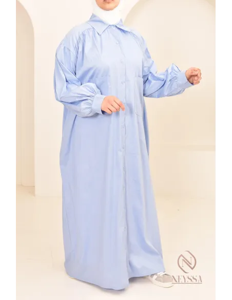 Robe manches bouffantes style chemise pour femmes hijabi, idée outfit 