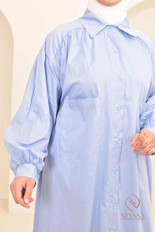 Robe manches bouffantes style chemise pour femmes hijabi, idée outfit 