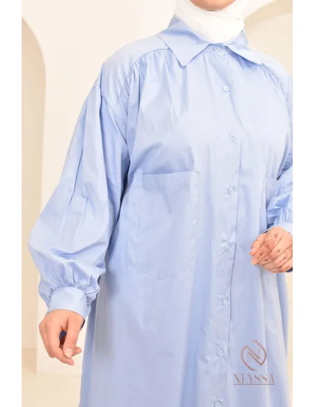 Robe manches bouffantes style chemise pour femmes hijabi, idée outfit 