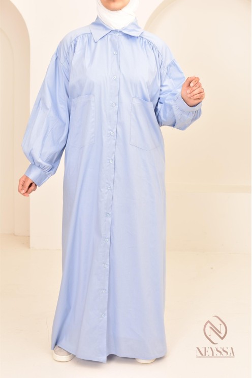 Robe manches bouffantes style chemise pour femmes hijabi, idée outfit 