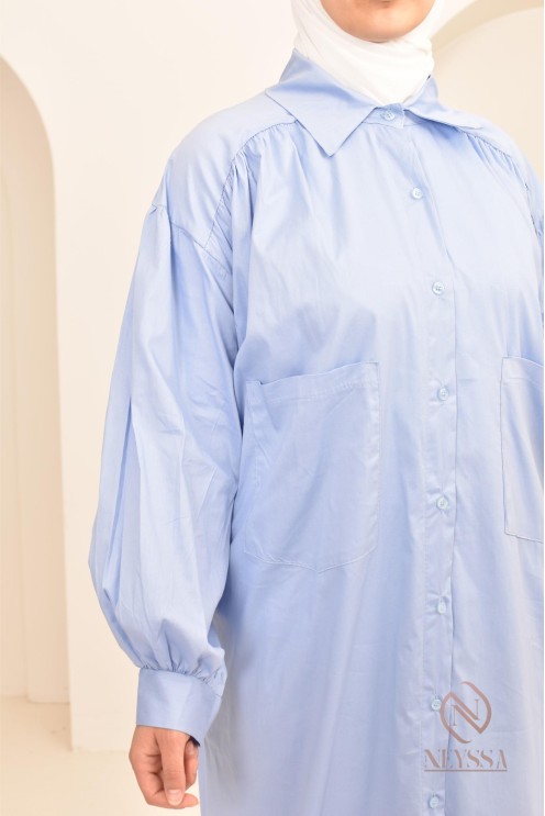 Robe manches bouffantes style chemise pour femmes hijabi, idée outfit 