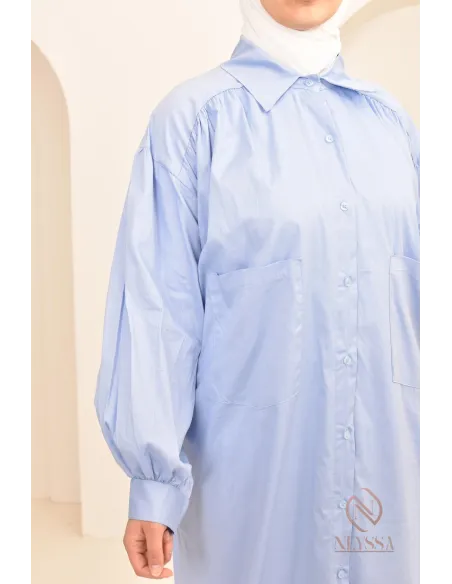 Robe manches bouffantes style chemise pour femmes hijabi, idée outfit 