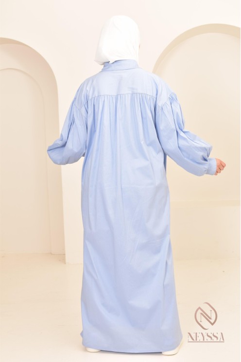 Robe manches bouffantes style chemise pour femmes hijabi, idée outfit 