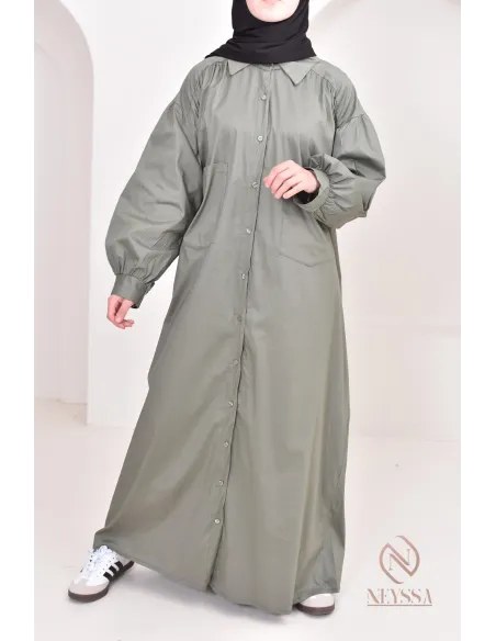 Robe manches bouffantes style chemise pour femmes hijabi, idée outfit 