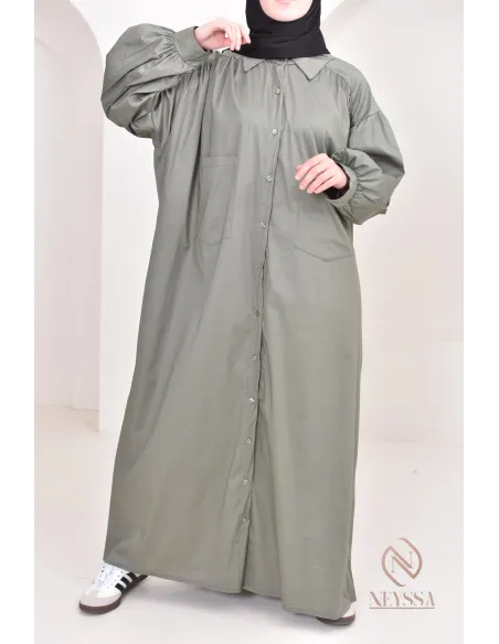 Robe manches bouffantes style chemise pour femmes hijabi, idée outfit 