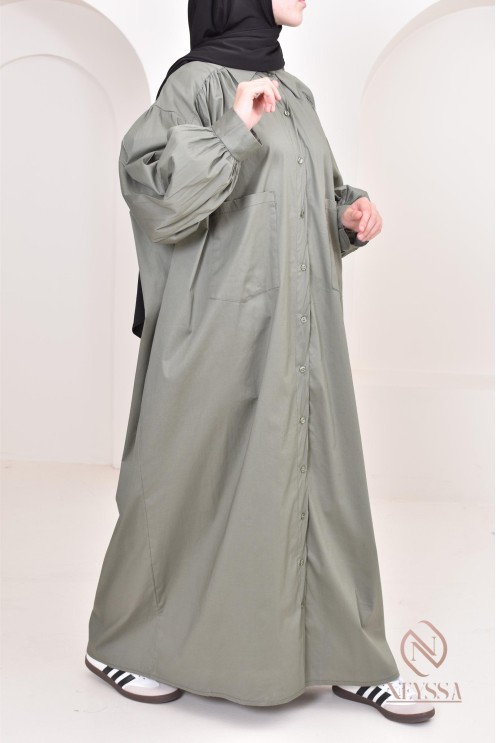 Robe manches bouffantes style chemise pour femmes hijabi, idée outfit 