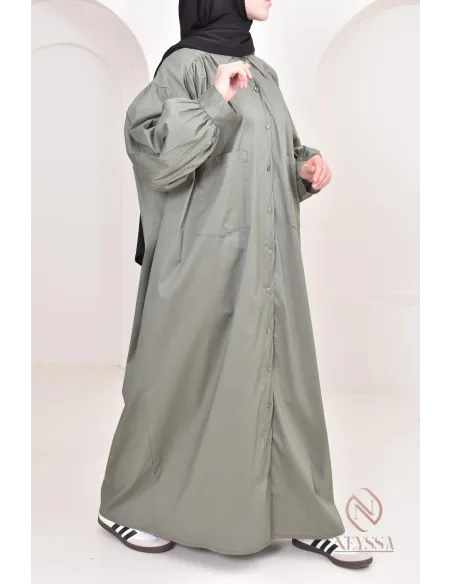 Robe manches bouffantes style chemise pour femmes hijabi, idée outfit 