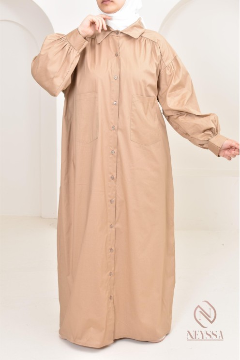 Robe manches bouffantes style chemise pour femmes hijabi, idée outfit 