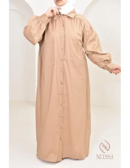 Robe manches bouffantes style chemise pour femmes hijabi, idée outfit 