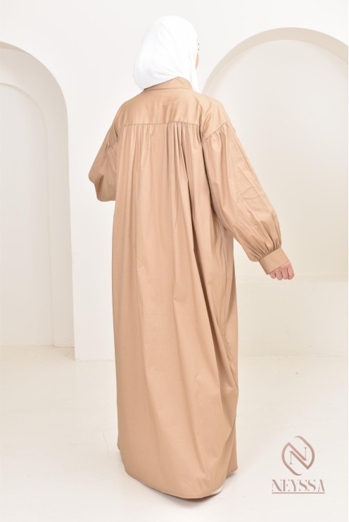 Robe manches bouffantes style chemise pour femmes hijabi, idée outfit 