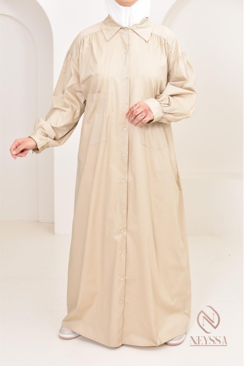 Robe manches bouffantes style chemise pour femmes hijabi, idée outfit 