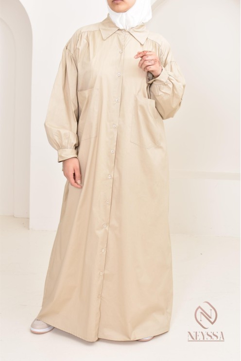 Robe manches bouffantes style chemise pour femmes hijabi, idée outfit 