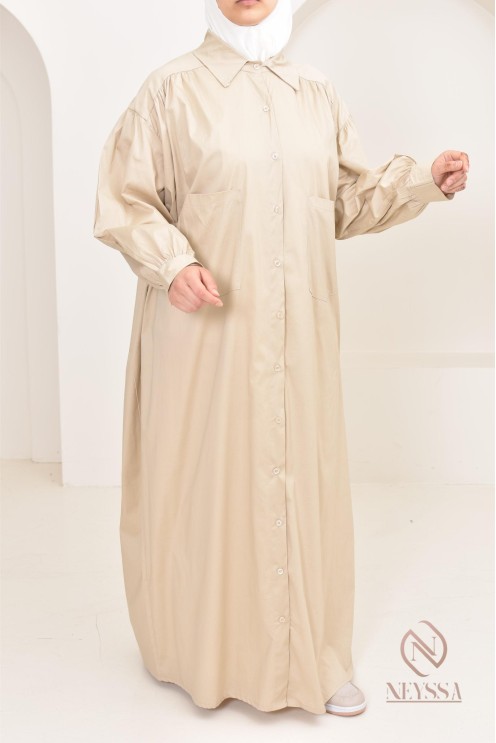 Robe manches bouffantes style chemise pour femmes hijabi, idée outfit 