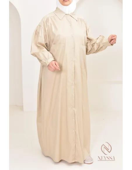 Robe manches bouffantes style chemise pour femmes hijabi, idée outfit 