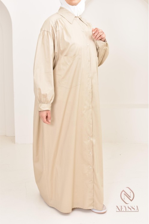Robe manches bouffantes style chemise pour femmes hijabi, idée outfit 