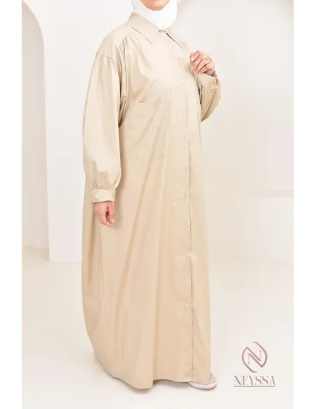 Robe manches bouffantes style chemise pour femmes hijabi, idée outfit 