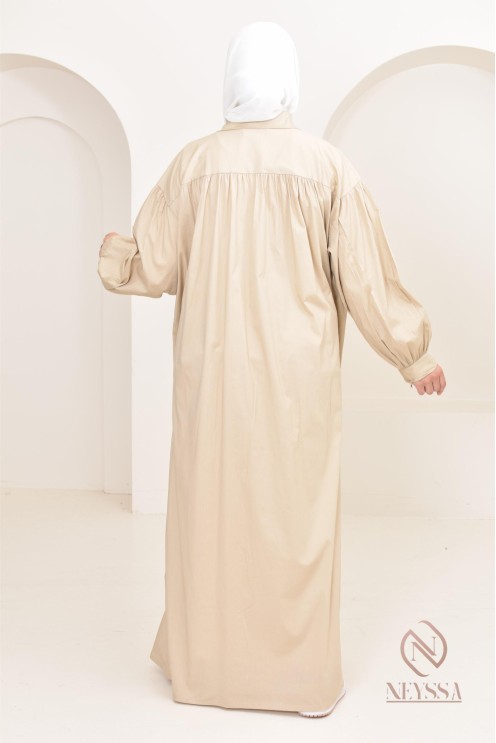 Robe manches bouffantes style chemise pour femmes hijabi, idée outfit 