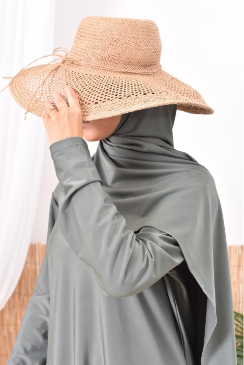 Hijab de bain à nouer kaki pour compléter son burkini, résistant et opaque