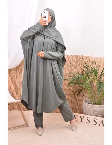 Hijab de bain à nouer kaki pour compléter son burkini, résistant et opaque