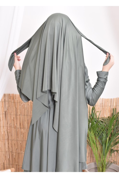 Hijab de bain à nouer kaki pour compléter son burkini, résistant et opaque