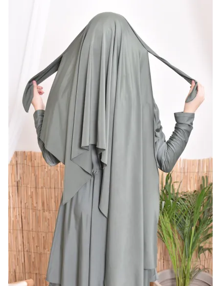 Hijab de bain à nouer kaki pour compléter son burkini, résistant et opaque