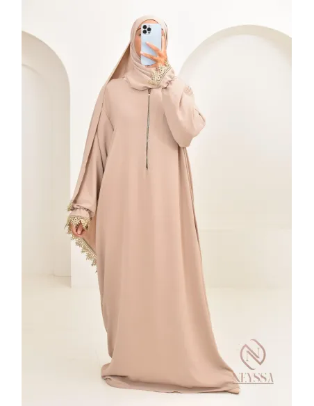 Abaya de prière à dentelles hijab intégré en jazz, femme musulmane