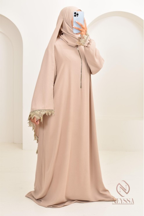 Abaya de prière à dentelles hijab intégré en jazz, femme musulmane