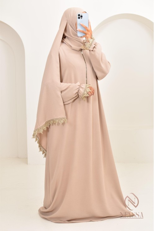 Abaya de prière à dentelles hijab intégré en jazz, femme musulmane