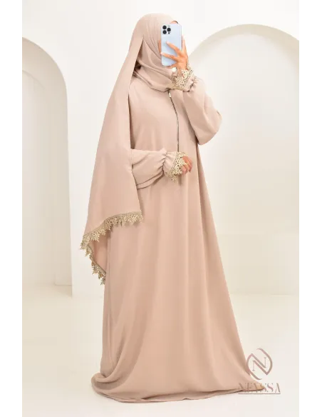 Abaya de prière à dentelles hijab intégré en jazz, femme musulmane