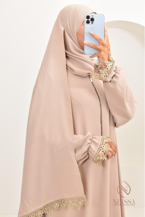 Abaya de prière à dentelles hijab intégré en jazz, femme musulmane