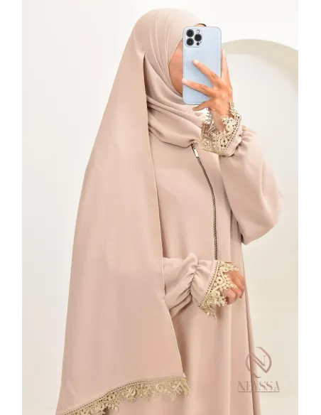 Abaya de prière à dentelles hijab intégré en jazz, femme musulmane