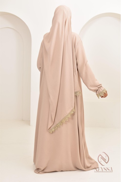 Abaya de prière à dentelles hijab intégré en jazz, femme musulmane