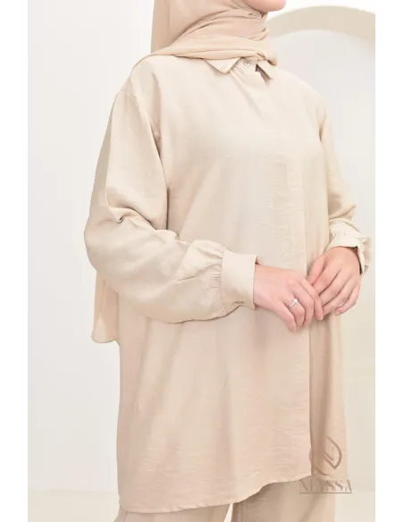 Set aus langem Hemd und Hose aus Leinenstoff, Hijabi-Outfit-Idee