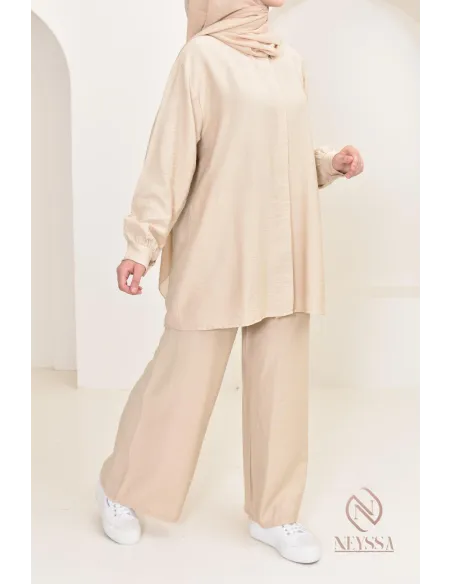 Set aus langem Hemd und Hose aus Leinenstoff, Hijabi-Outfit-Idee