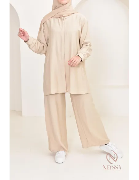 Set aus langem Hemd und Hose aus Leinenstoff, Hijabi-Outfit-Idee