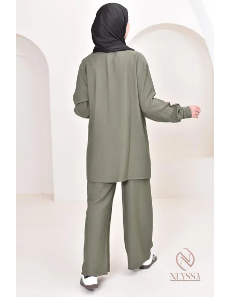 Set aus langem Hemd und Hose aus Leinenstoff, Hijabi-Outfit-Idee