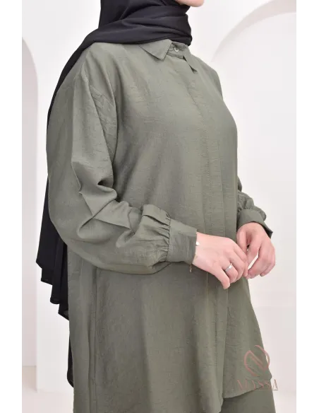 Set aus langem Hemd und Hose aus Leinenstoff, Hijabi-Outfit-Idee