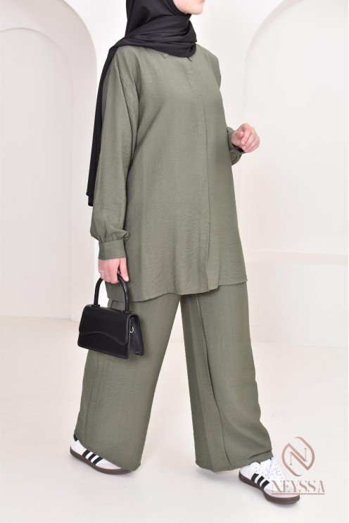 Set aus langem Hemd und Hose aus Leinenstoff, Hijabi-Outfit-Idee