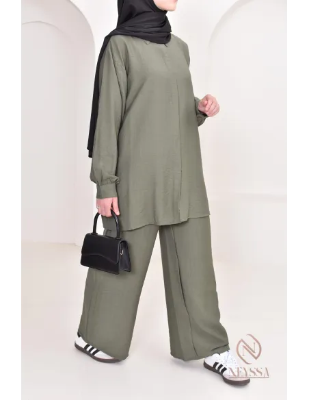 Set aus langem Hemd und Hose aus Leinenstoff, Hijabi-Outfit-Idee