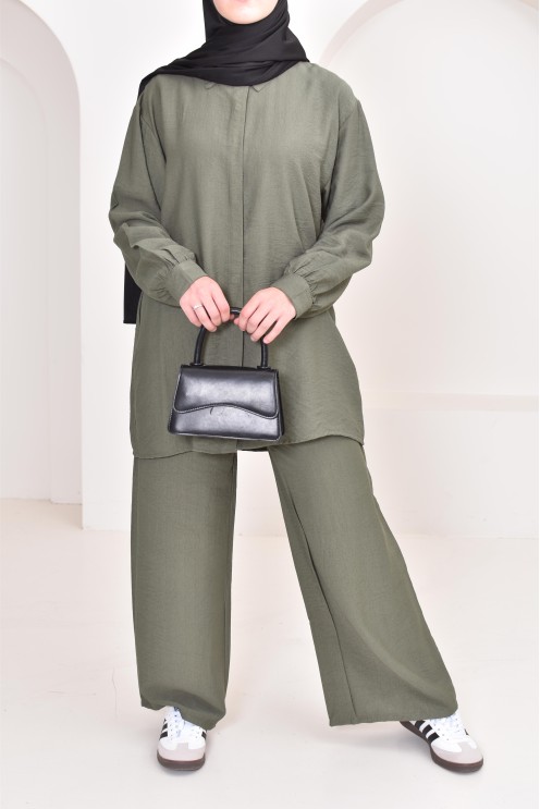 Set aus langem Hemd und Hose aus Leinenstoff, Hijabi-Outfit-Idee