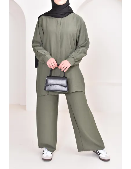 Set aus langem Hemd und Hose aus Leinenstoff, Hijabi-Outfit-Idee