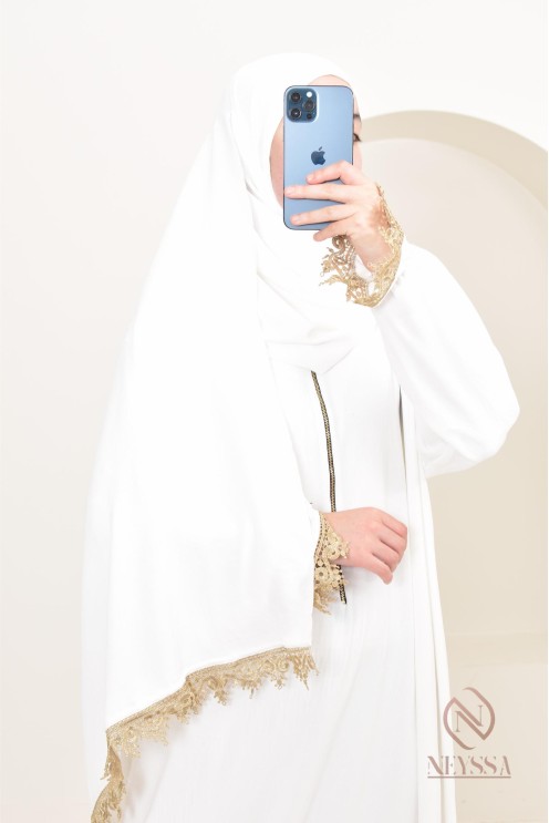 Abaya de prière à dentelles hijab intégré en jazz, femme musulmane