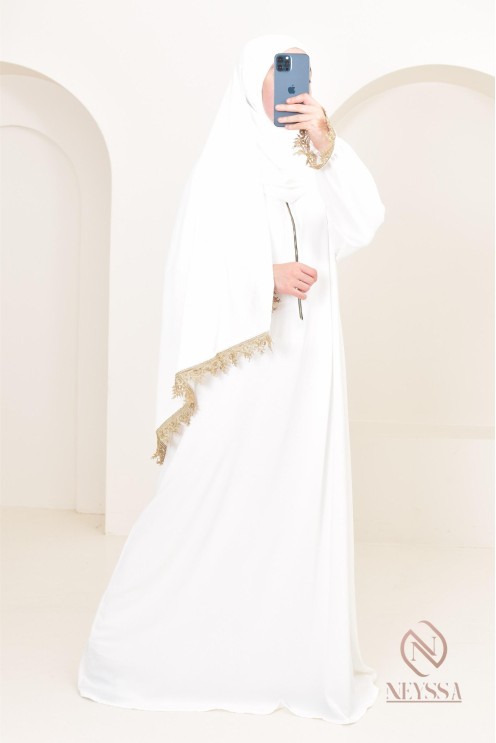 Abaya de prière à dentelles hijab intégré en jazz, femme musulmane