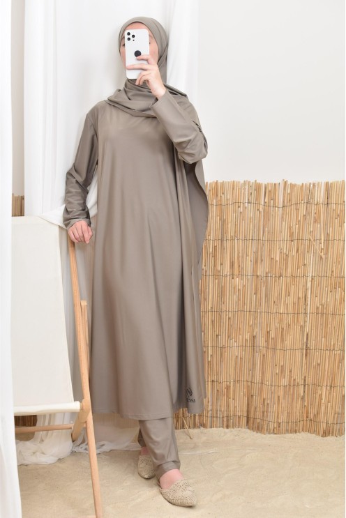 Langer bescheidener Burkini für verschleierte Frauen, Hijab zum Binden